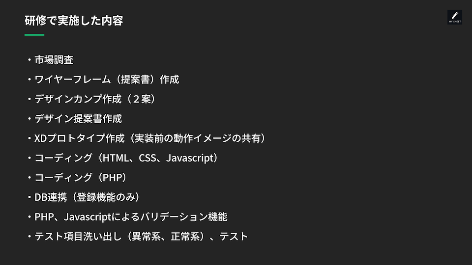 研修期間で取り組んだ課題